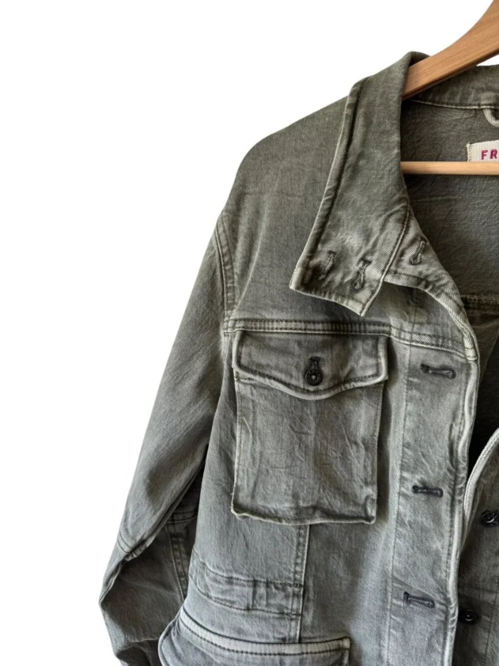 Free People Harley Military Shacket Utility Distressed Pockets Frayed Hem Sm - Picture 6 of 16
